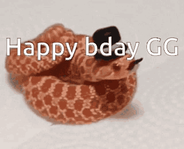 a snake wearing a top hat with the words happy bday gg on it