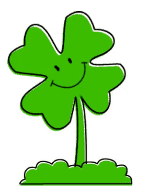 a cartoon drawing of a green four leaf clover with a smiling face