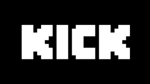 the word kick is white on a black background