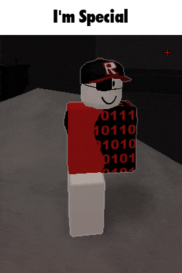 a roblox character is wearing a red shirt and a black hat