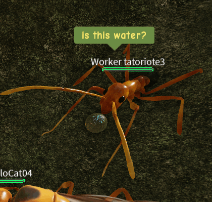 an ant with a green bubble that says is this water