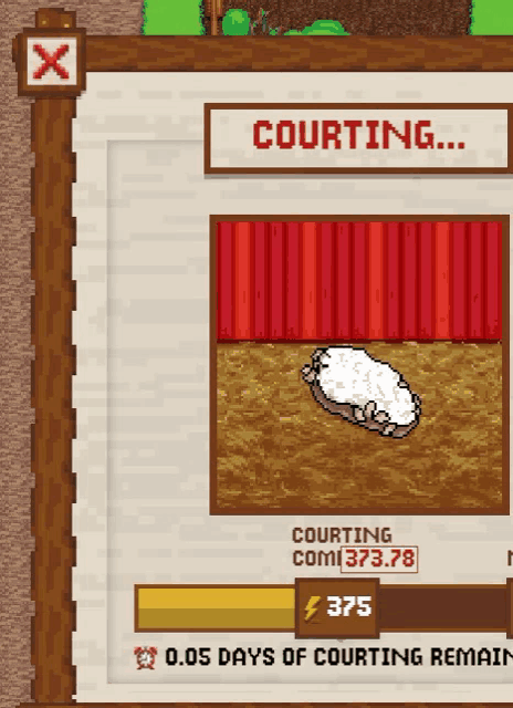 a screenshot of a game that says courting 375 days of courting