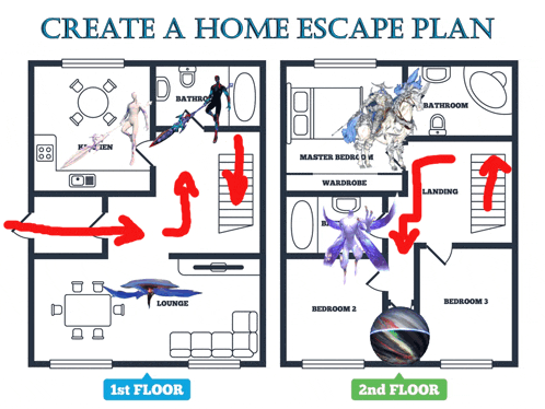 a floor plan of a house with the words " create a home escape plan " at the top