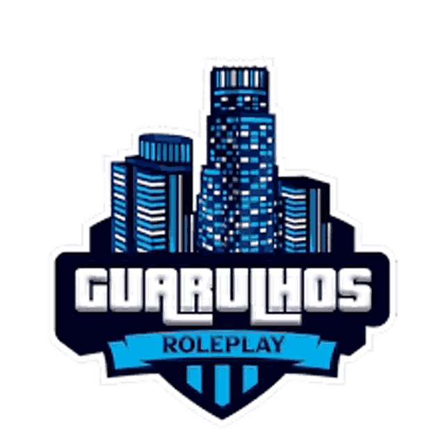 a logo for guarulhos roleplay with a city skyline on it