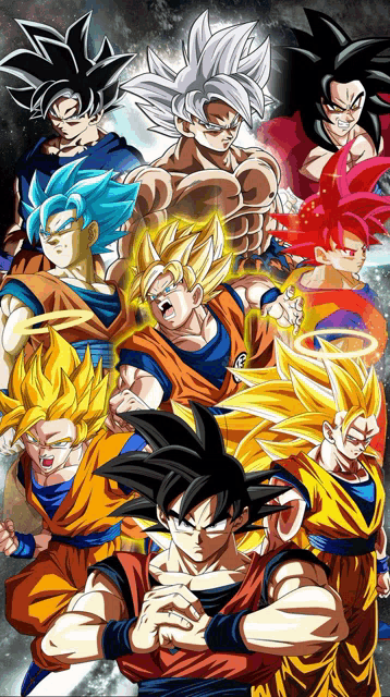 a collage of different versions of goku from the anime dragon ball