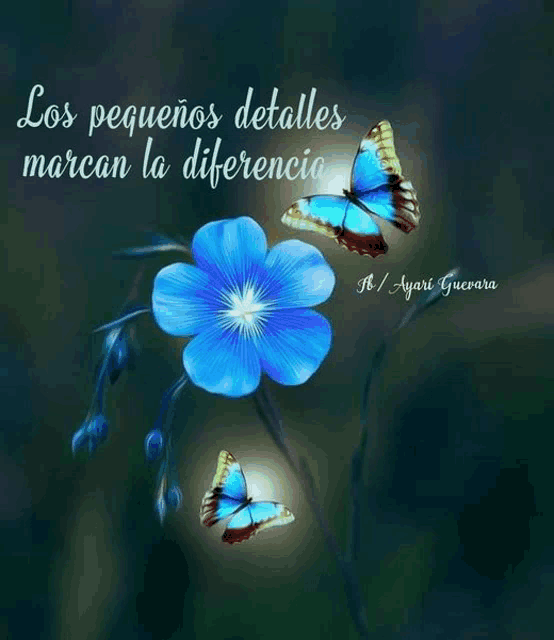 a picture of a blue flower with the words los pequeños detalles marcan la diferencia on it