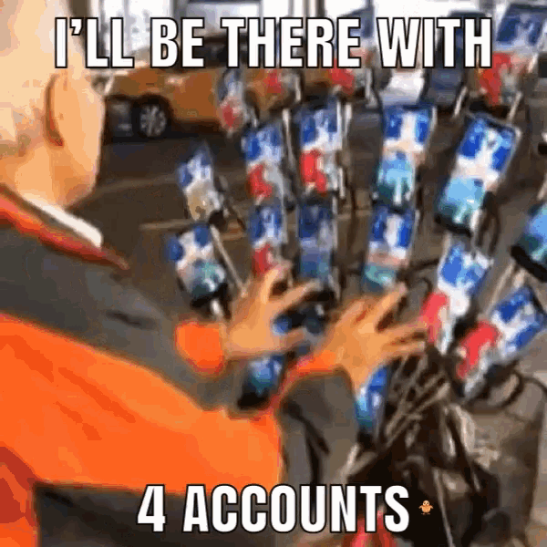 a man is holding a bunch of cell phones in his hands and says i 'll be there with 4 accounts