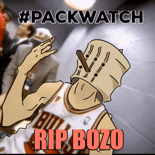 a cartoon of a basketball player with a bag on his head and the words rip bozo on the bottom