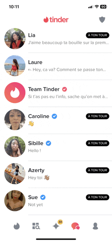 a screenshot of a tinder app shows a list of people