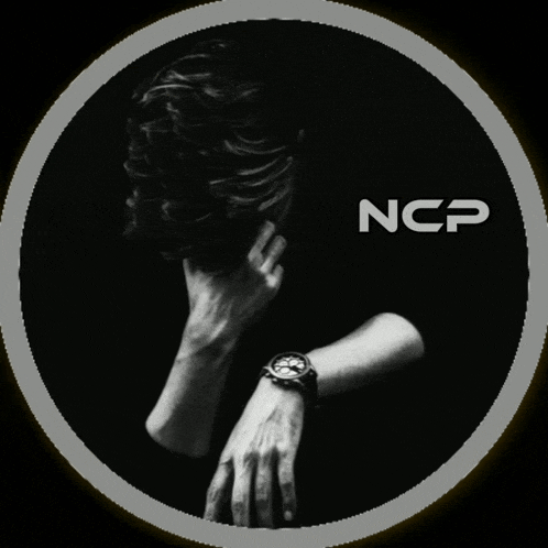 a black and white photo of a man wearing a watch with ncp written in white