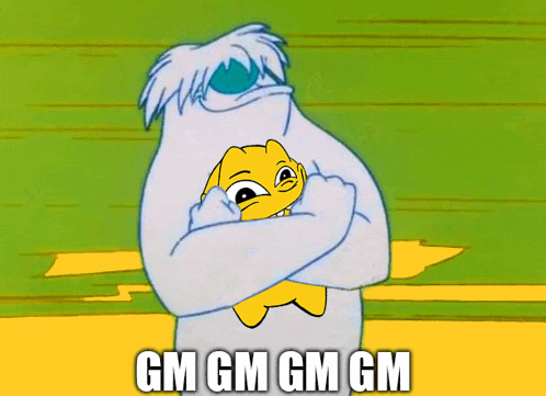 a cartoon character with the words gm gm gm gm