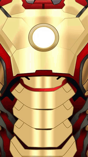 a close up of an iron man armor with a white circle in the center