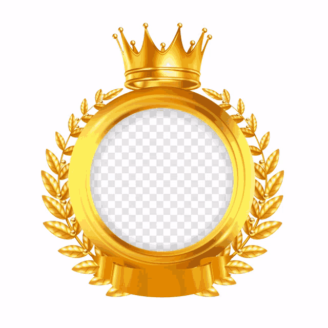 a gold frame with a crown and laurel wreath around it