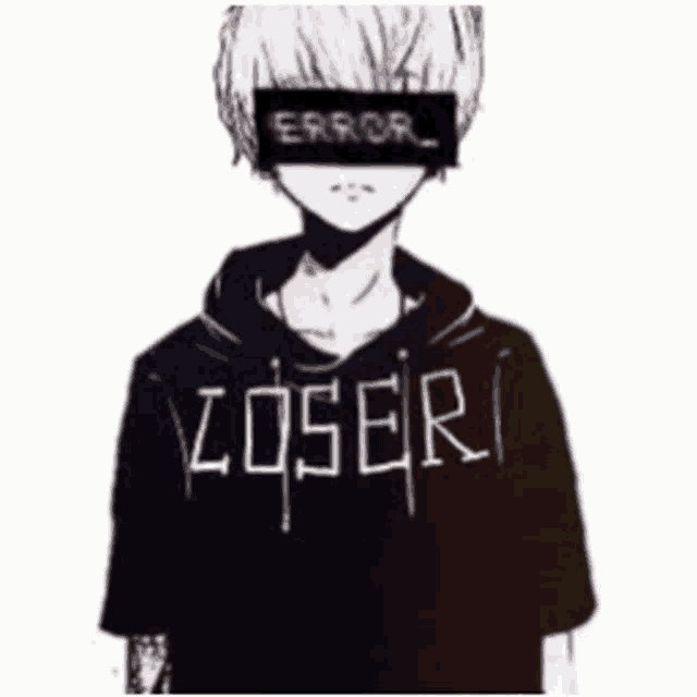 a boy wearing a hoodie that says loser on it