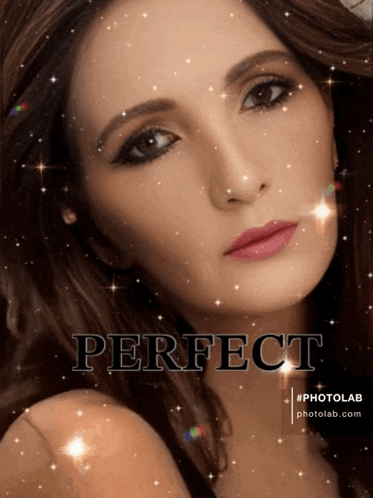 a woman 's face is surrounded by stars and the word perfect is below her