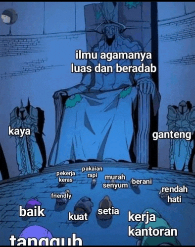 a cartoon of a king sitting on a throne with the words ilmu agamanya luas dan beradab