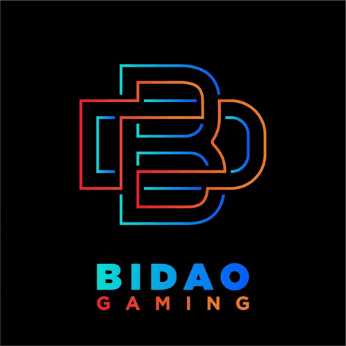 a logo for bidoo gaming with a colorful b on a black background