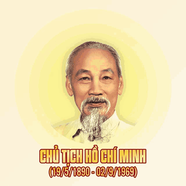 a picture of a man with a beard is surrounded by the words chu tịch ho chi minh