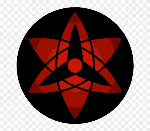 a red and black circle with a star in the center on a transparent background