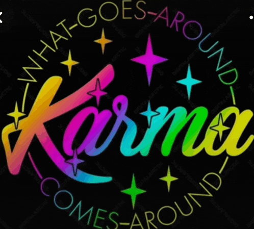 a colorful logo that says karma comes around