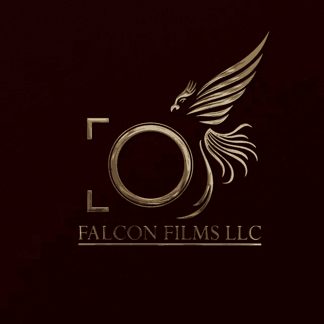 a logo for falcon films llc with a bird in the center