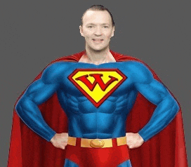 a man in a superhero costume with a w on his chest