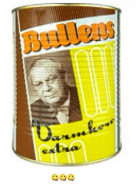 a can of bullens has a picture of an old man on it