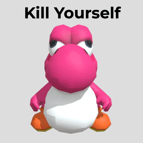 a picture of a pink yoshi with the words " kill yourself " above it