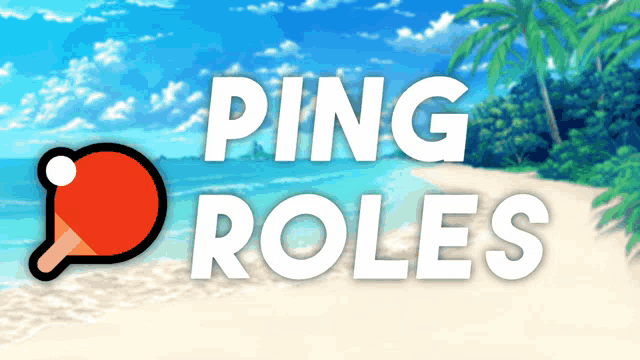 an advertisement for ping roles shows a beach with palm trees