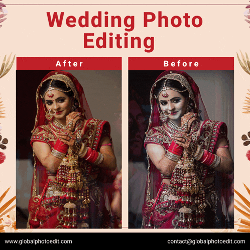 a before and after picture of a bride with the words wedding photo editing