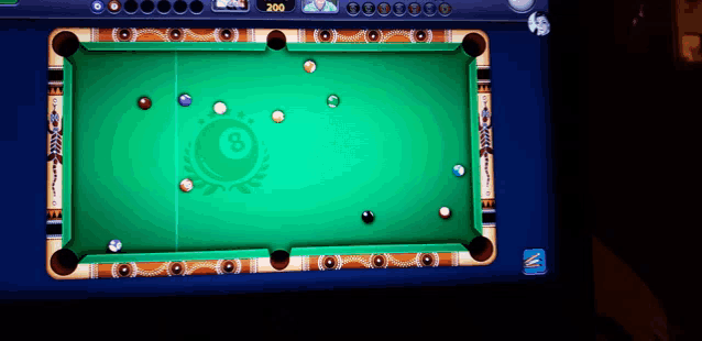 a pool game is being played on a computer