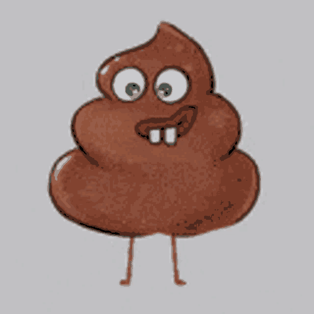 a cartoon drawing of a pile of poop with a face and teeth