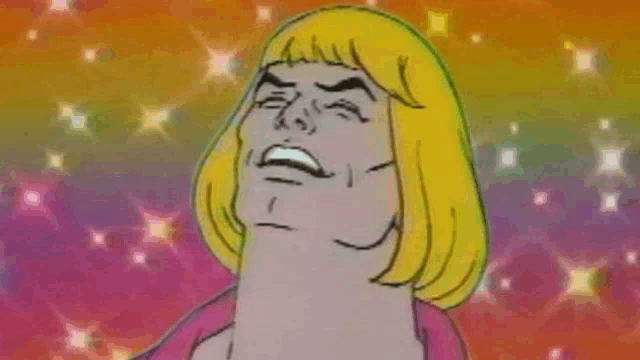 he man from the masters of the universe is making a funny face with his mouth open .