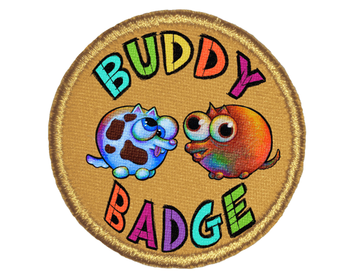 a patch that says buddy badge with a cat and a dog