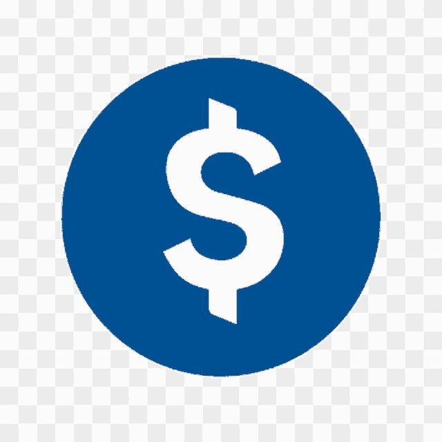 a blue circle with a white dollar sign in it