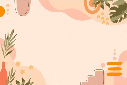 a pink background with leaves , lines , circles and a staircase .