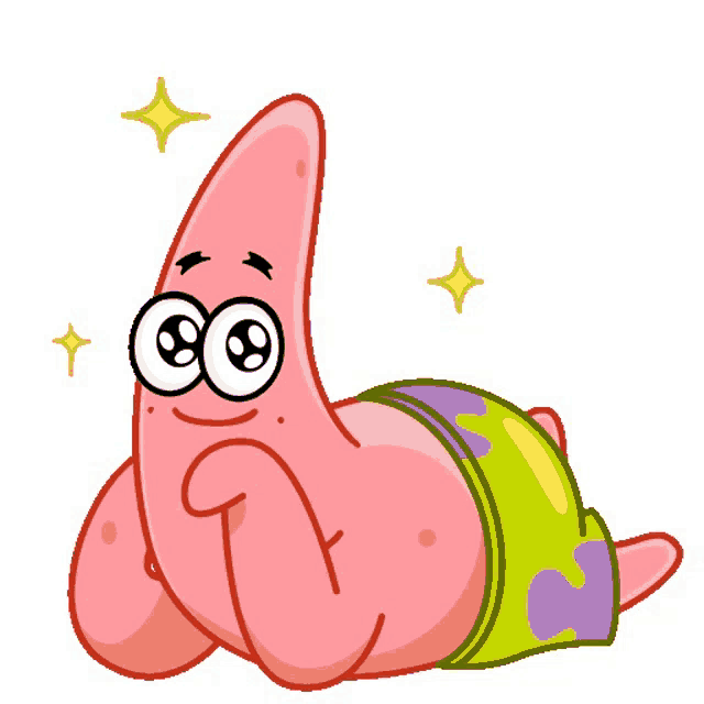 patrick star from spongebob squarepants is laying down with his hands on his chin