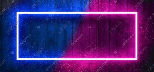 a blue and pink neon frame on a wooden background .