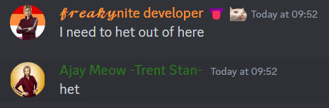 a screenshot of a chat between freakynite developer and ajy meow