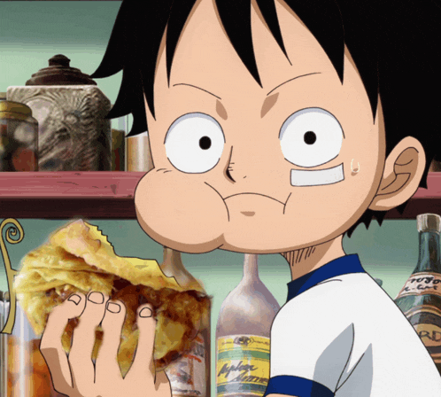 a cartoon character is eating a sandwich in front of a bottle that says " jungle "