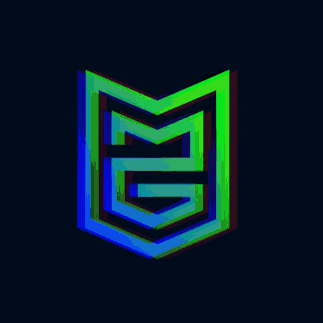 a blue and green logo on a dark background that looks like a shield