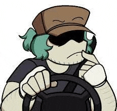 a cartoon character is holding a steering wheel while talking on a cell phone .