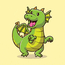 a cartoon illustration of a green and yellow dragon with its tongue out .