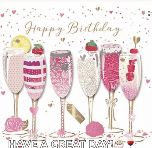 a birthday card with champagne glasses and the words " happy birthday "