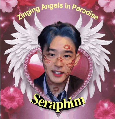 a picture of a man with kisses on his face and the name seraphim at the bottom