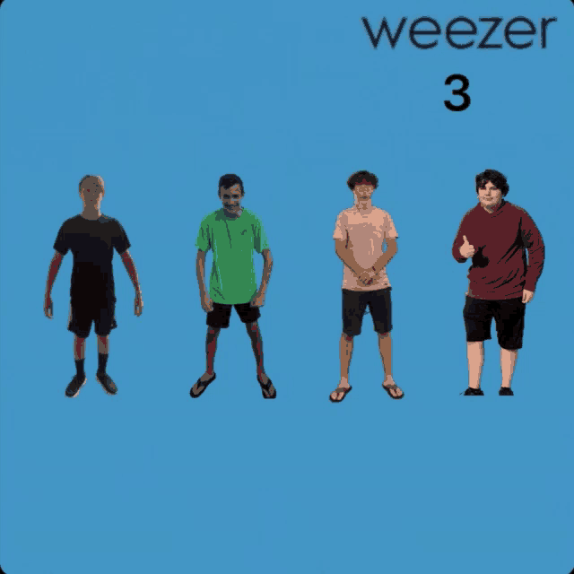 a weezer 3 album cover with four young men standing next to each other