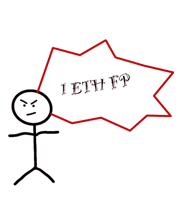 a stick figure with an angry face and a red speech bubble that says 1 eth fp