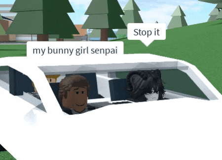 a cartoon character in a car with a sign that says " stop it my bunny girl senpai "