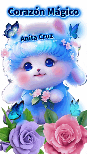 a picture of anita cruz with flowers and butterflies on it