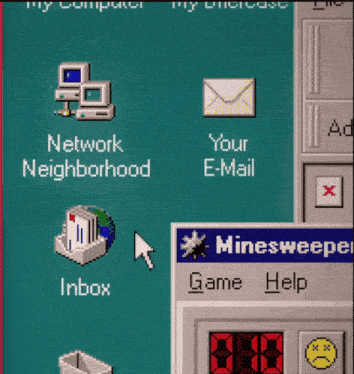 a computer screen with icons for network neighborhood your email inbox and minesweeper game help